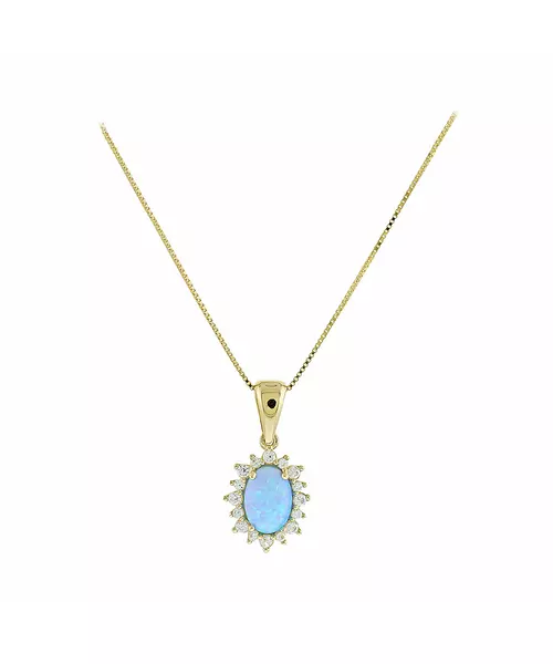 14K GOLD BLUE OPAL  CUBIC ZIRCON