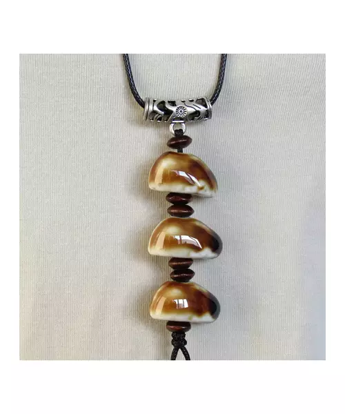 Long Handmade Ceramic Necklace "Yellow-Brown Stones"