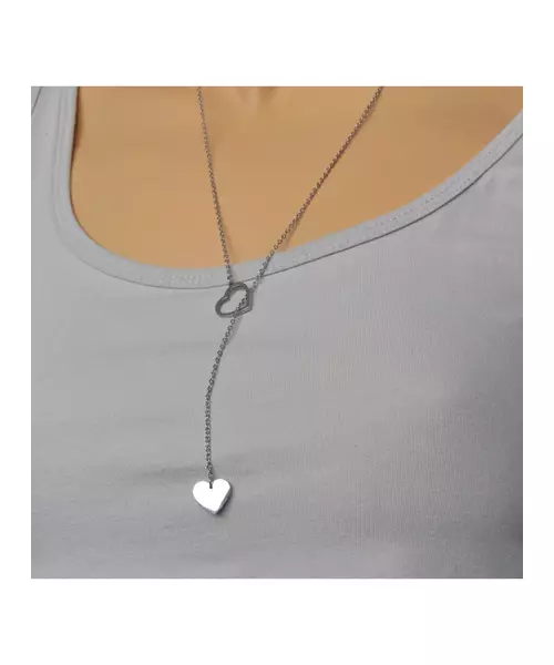 "Chic & Simple -Long heart" Silver Color Necklace