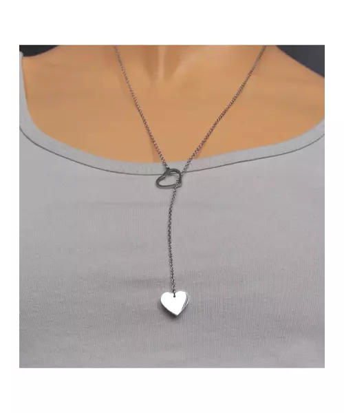 "Chic & Simple -Long heart" Silver Color Necklace