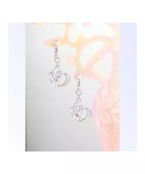 Silver Earrings "White Hearts" (S925)