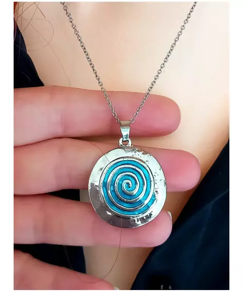 Handmade Pendant & Earrings "Blue spiral"