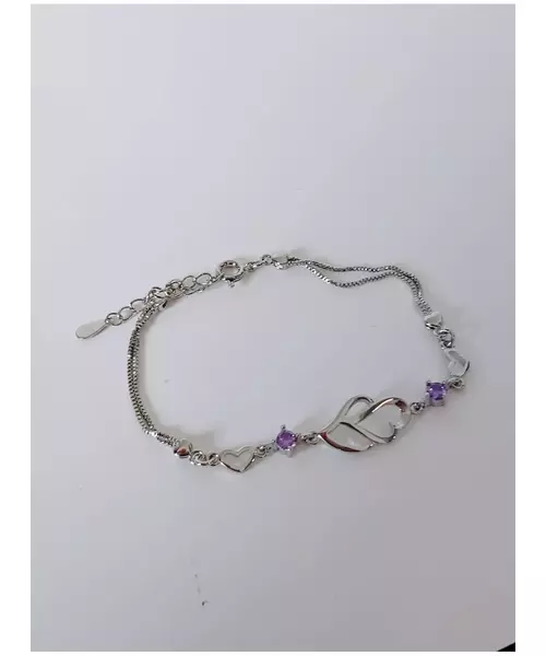 Silver Bracelet "Two Hearts- Purple" (S925)