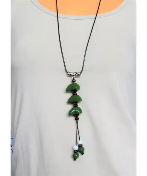 Long Handmade Ceramic Necklace "Green Stones"