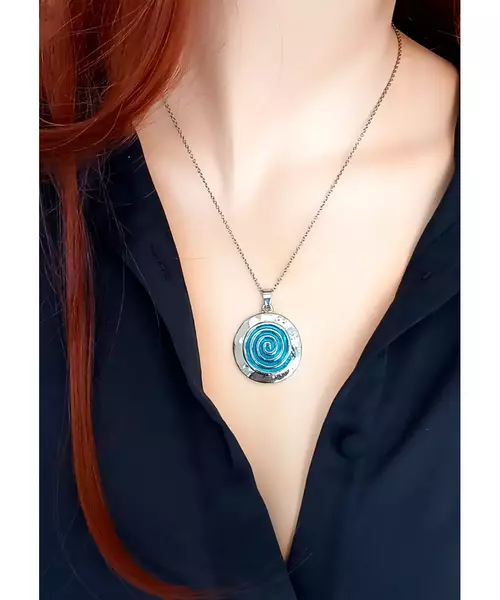 Handmade Pendant & Earrings "Blue spiral"