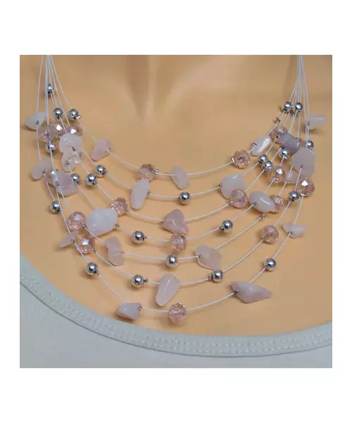 Multi-layers Necklace - Pink Quartz