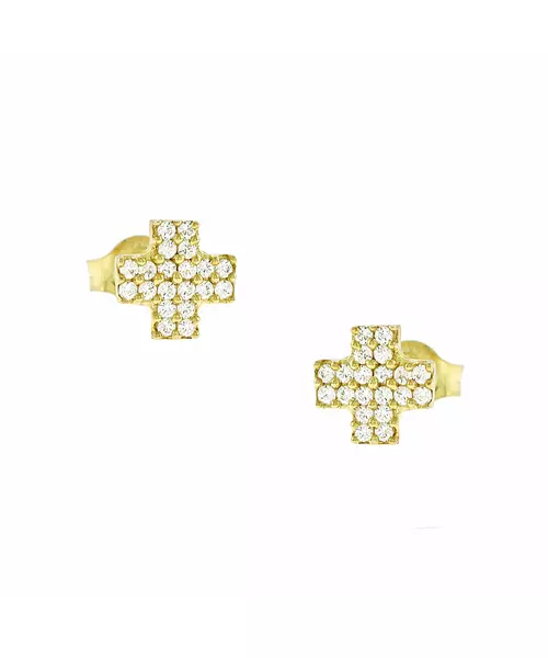 14K GOLD CROSS STAT EARRINGS WITH ZIRCON