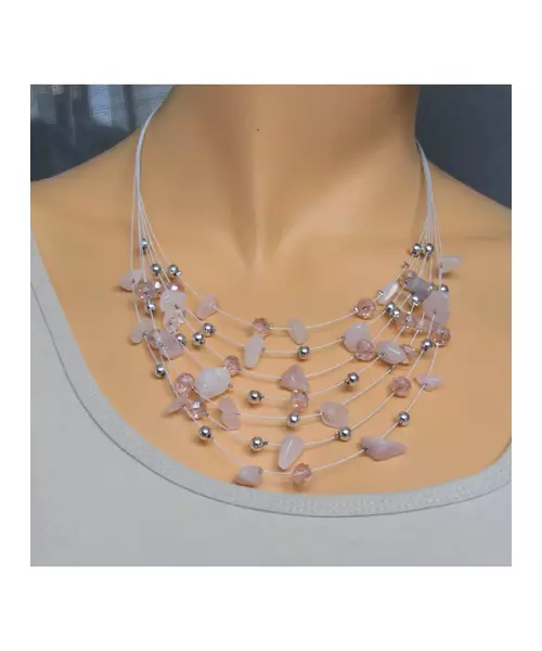 Multi-layers Necklace - Pink Quartz