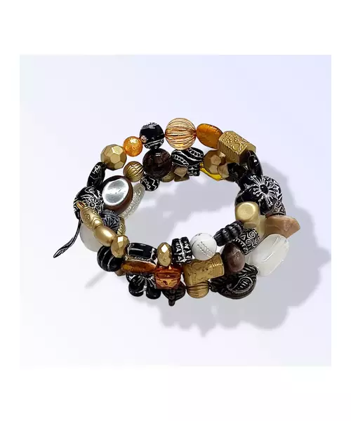 Multilayered Beads Bracelet "Black-Gold"