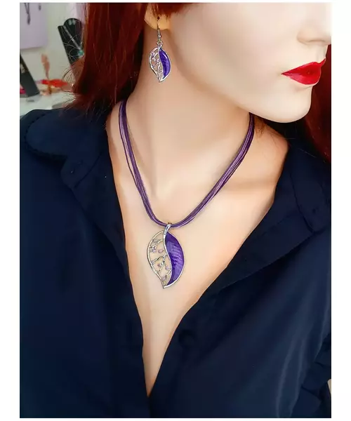 Handmade Necklace & Earrings "Purple Leaf"