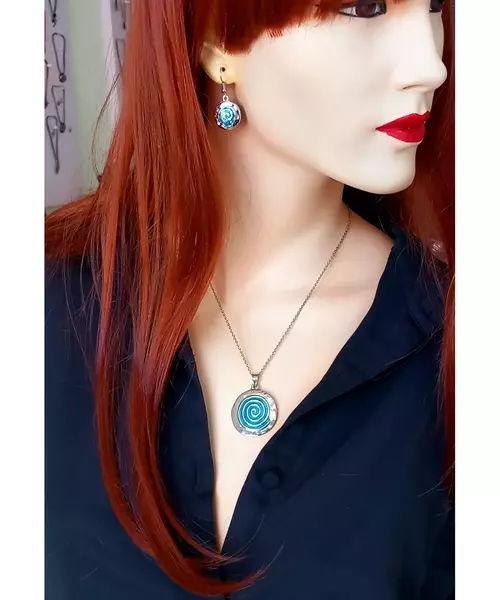 Handmade Pendant & Earrings "Blue spiral"