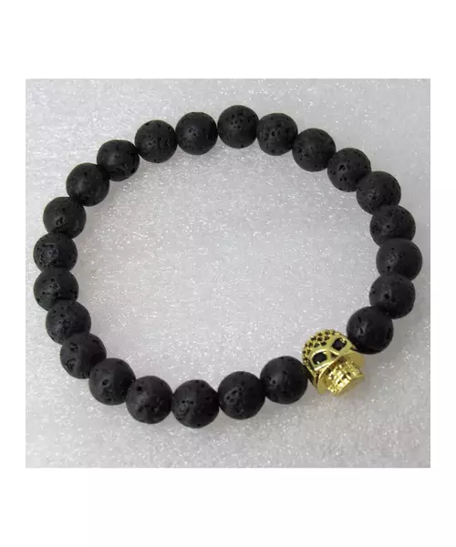 Lava Stone Handmade Men's Bracelet - "Gold Skull -2"