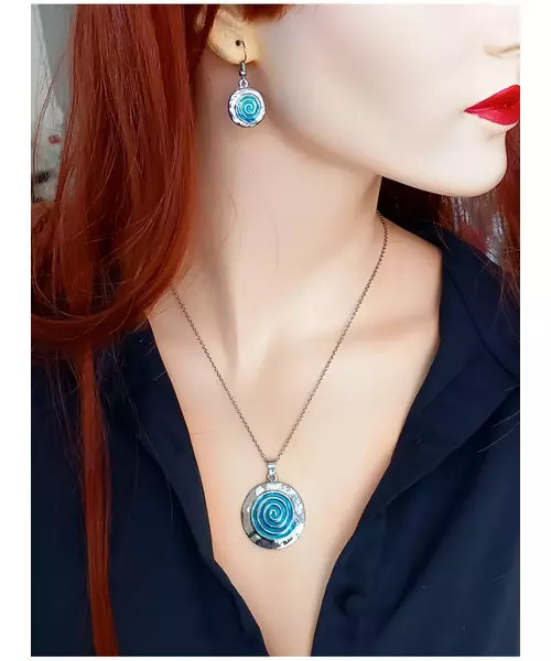Handmade Pendant & Earrings "Blue spiral"