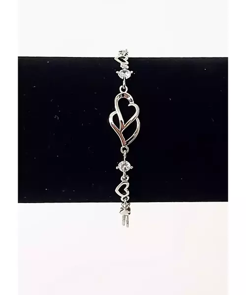 Silver Bracelet "Two Hearts- White" (S925)