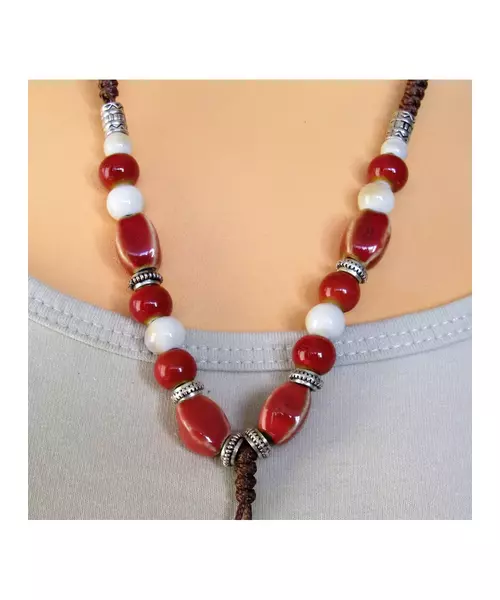 Long Handmade Ceramic Necklace "Red-2"