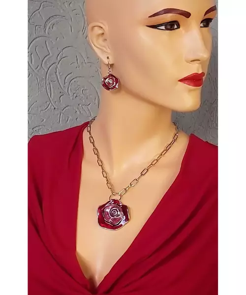 Necklace & Earrings Set "Red rose"