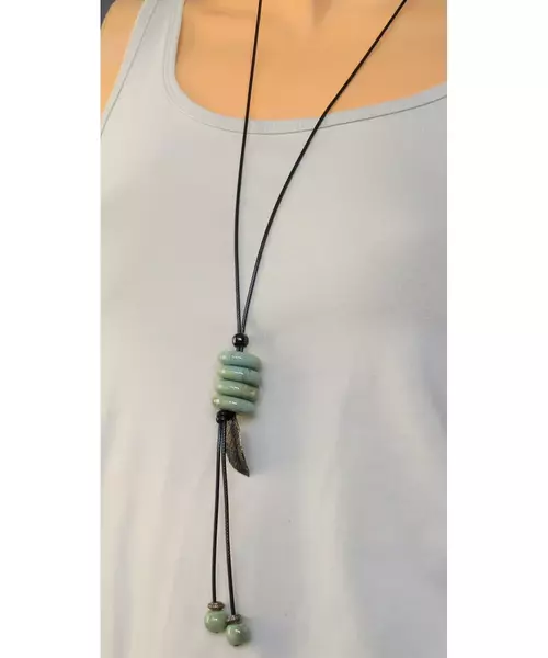 Long Handmade Ceramic Necklace "Light green"