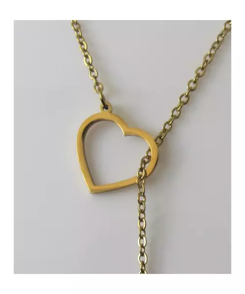 "Chic & Simple -Long heart"Gold Color Necklace