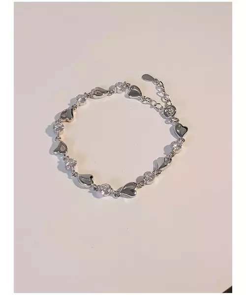 Silver Bracelet "Hearts- White" (S925)