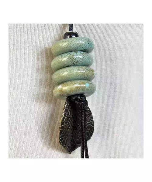 Long Handmade Ceramic Necklace "Light green"