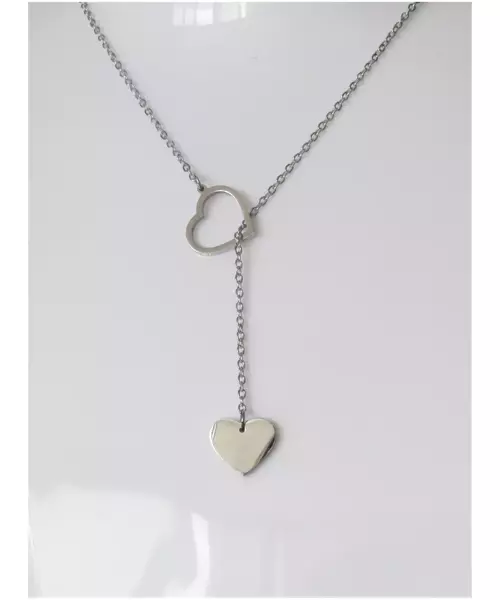 "Chic & Simple -Long heart" Silver Color Necklace