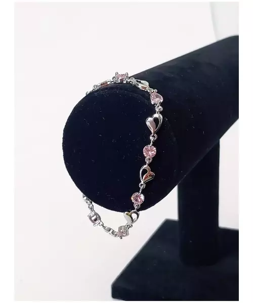 Silver Bracelet "Hearts- Light pink" (S925)