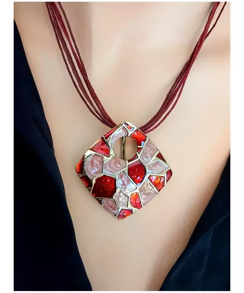 Handmade Necklace & Earrings "Red rhombus"