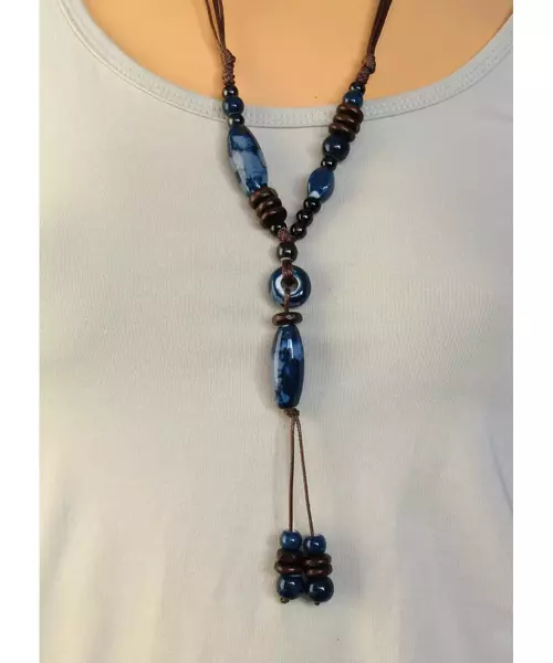 Long Handmade Ceramic Necklace "Blue"