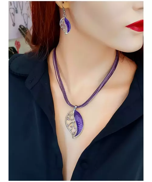 Handmade Necklace & Earrings "Purple Leaf"