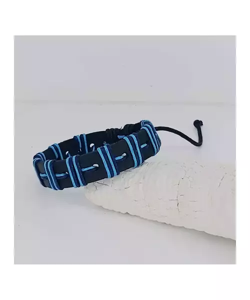 Leather Handmade Men's Bracelet "Βlue-Black"