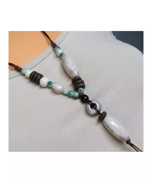 Long Handmade Ceramic Necklace "White"