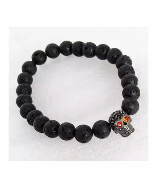 Lava Stone Handmade Men's Bracelet - "Silver-Black Skull"