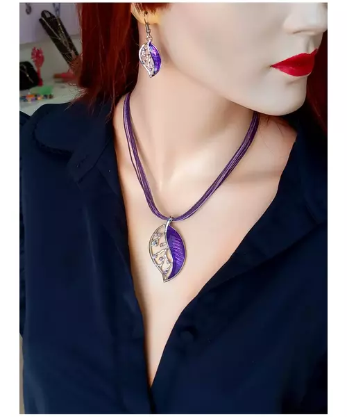 Handmade Necklace & Earrings "Purple Leaf"