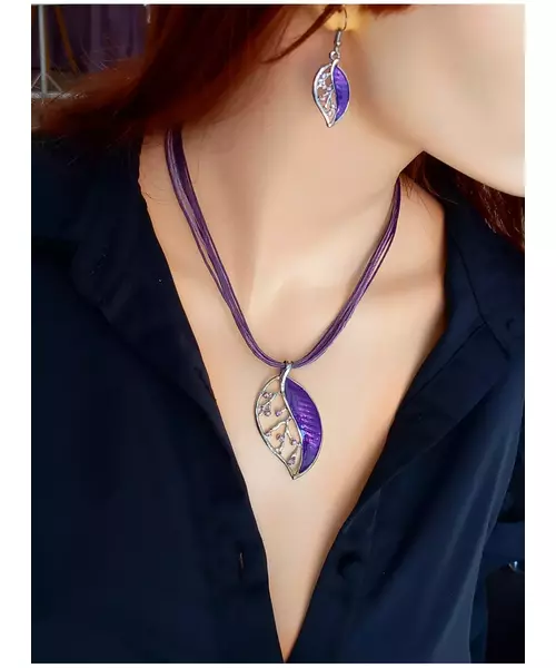 Handmade Necklace & Earrings "Purple Leaf"