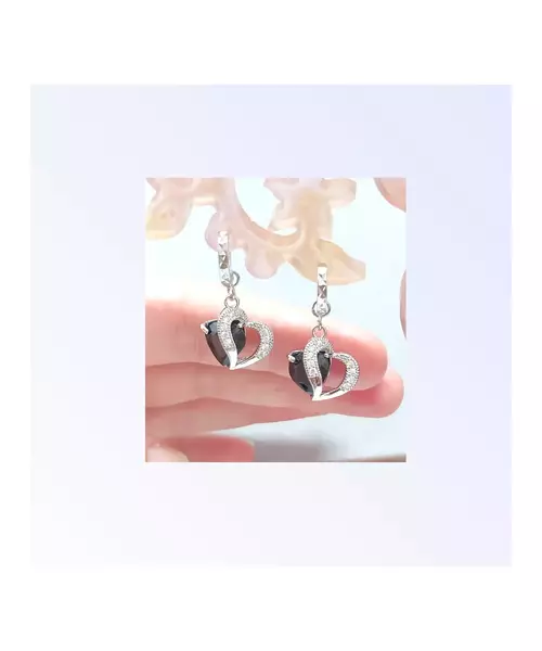 Silver Earrings "Black Hearts" (S925)