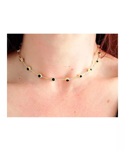 Handmade Necklace "Lucky eyes - Yellow orange"