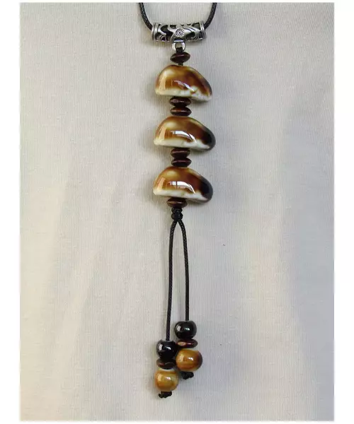 Long Handmade Ceramic Necklace "Yellow-Brown Stones"