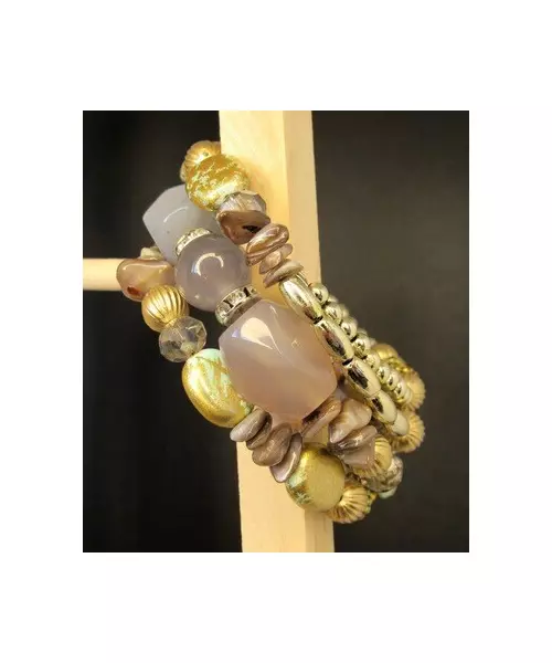 Multilayered Beads Bracelet "Gray-Beige"