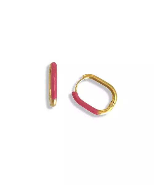 Hoops pink enamel - Stainless Steel Gold Plated