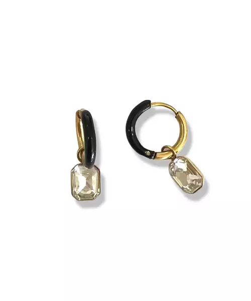 Hoops black enamel - Stainless Steel Gold Plated