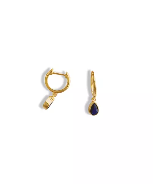 Hoops with blue drop- Silver 925 Gold Plated