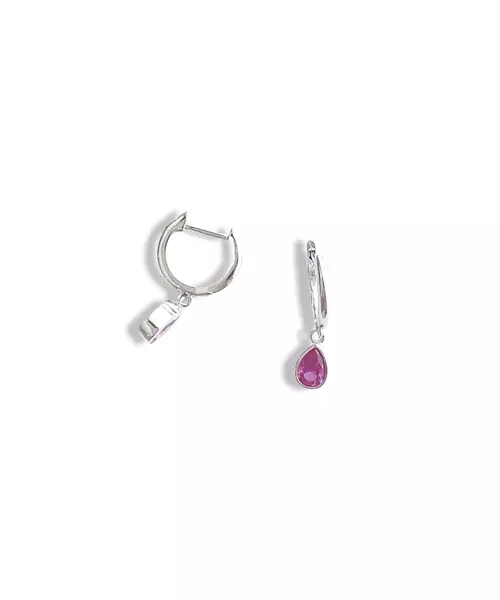 Hoops with pink drop- Silver 925