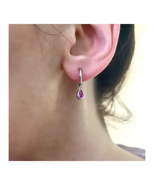 Hoops with pink drop- Silver 925