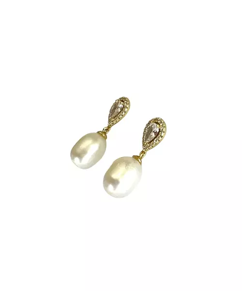 Pearl earrings with zircons - Silver 925 Gold Plated