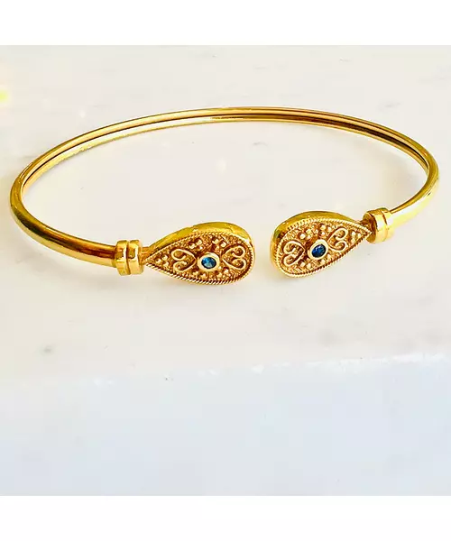 Byzantine Cuff Bracelet with blue stone - Silver 925 Gold Plated