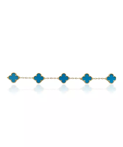 Bracelet with 5 blue flowers - Stainless Steel Gold Plated