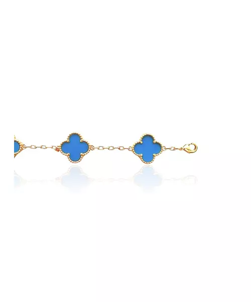 Bracelet with 5 blue flowers - Stainless Steel Gold Plated