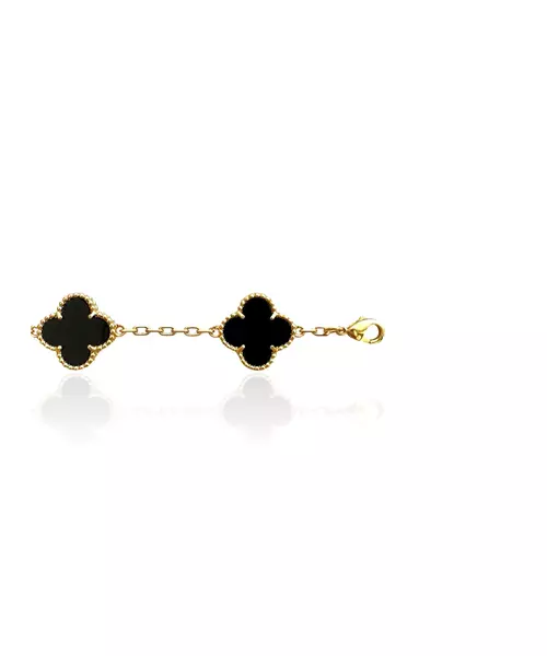 Bracelet with 5 black flowers - Stainless Steel Gold Plated