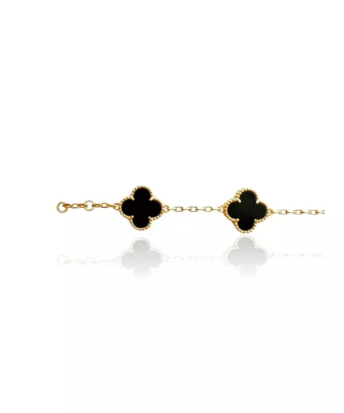 Bracelet with 5 black flowers - Stainless Steel Gold Plated