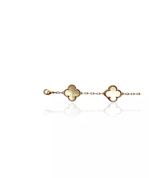 Bracelet with 5 white flowers - Stainless Steel Gold Plated